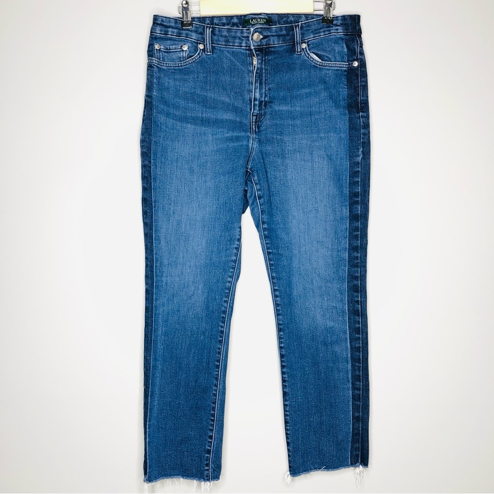 Ralph Lauren Women Y2K Jeans Denim Raw Cuff hem Bootcut Relax fit side striped